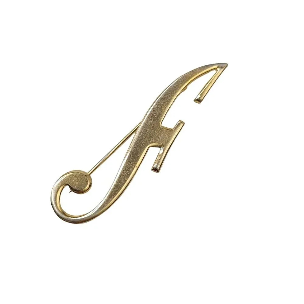 Letter F Brooch Pin Gold Tone Vintage